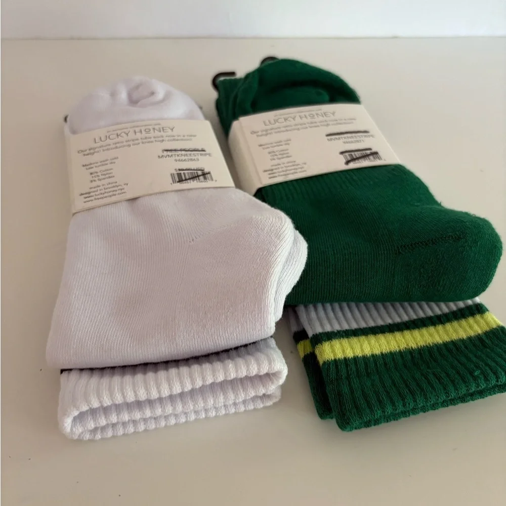 Set of 2 NWT Free People FP Movement Knee High Logo Stripe Socks